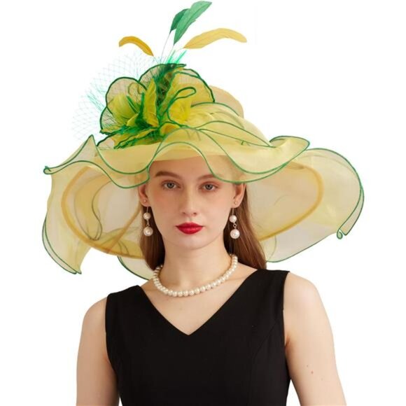 Women's Kentucky Derby Church Dress Hat 10-yellow,green - Picture 1 of 7